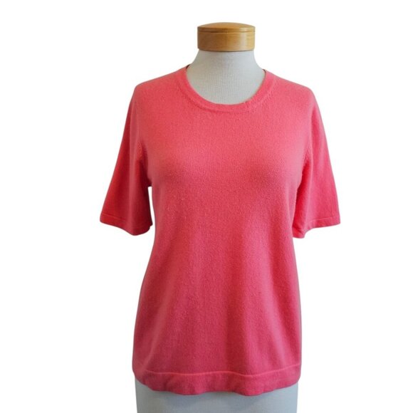 PURE Collection Pink 100% Cashmere Soft Popover Short Sleeve Sweater US 8/10 - Picture 1 of 9